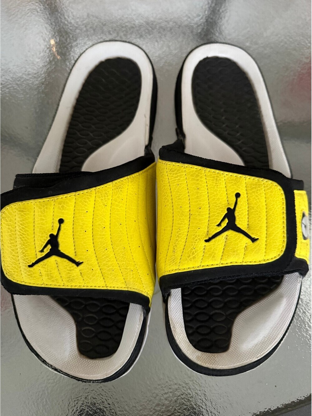 Jordan Yellow and Black Adjustable Slide Sandals Size 10